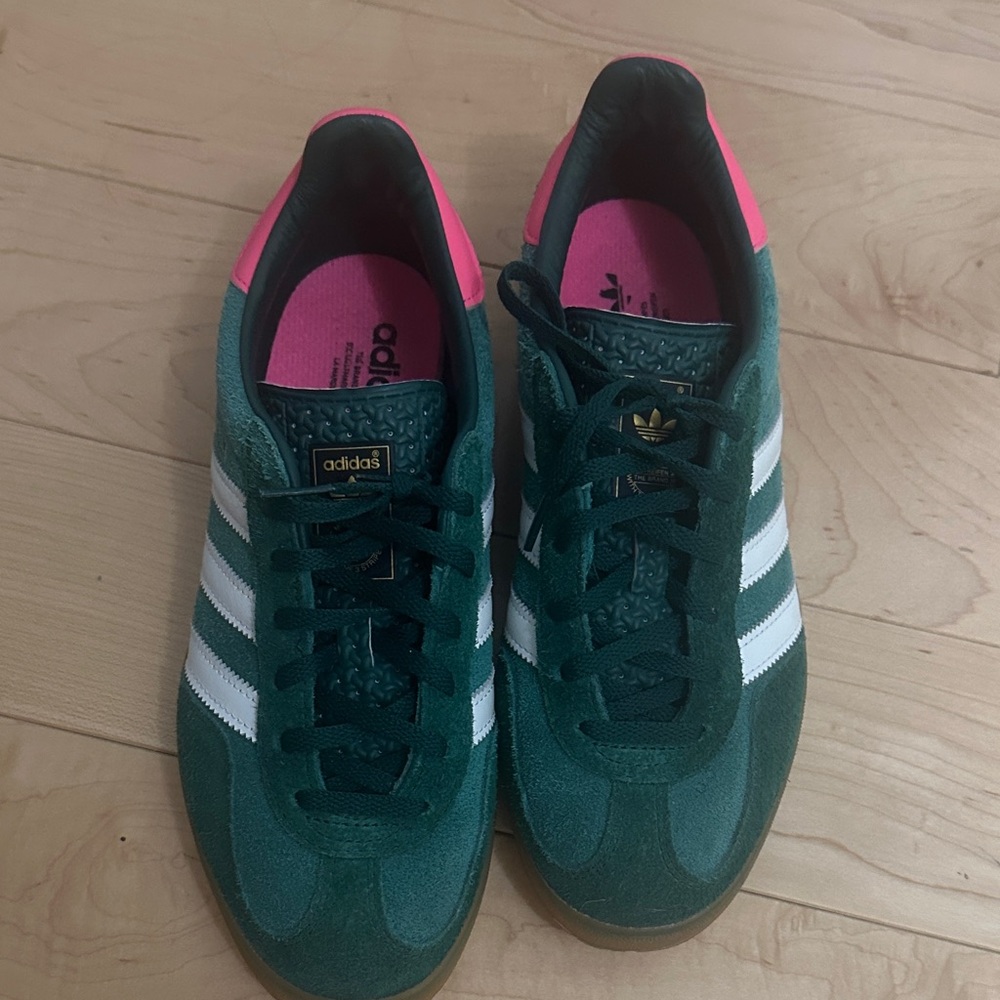 Adidas Forest Green Sneakers with Pink Highlights